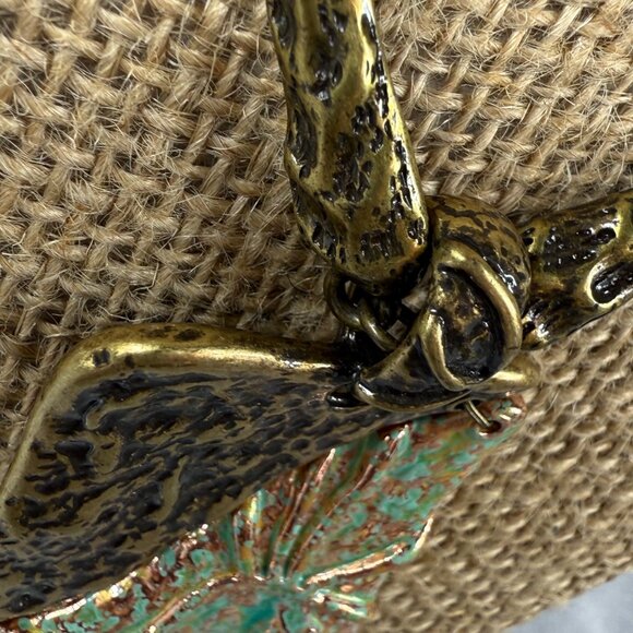 Green & Bronze Pendant Necklace Textured Metal Design on Chain 18 Inches Long - Picture 14 of 16